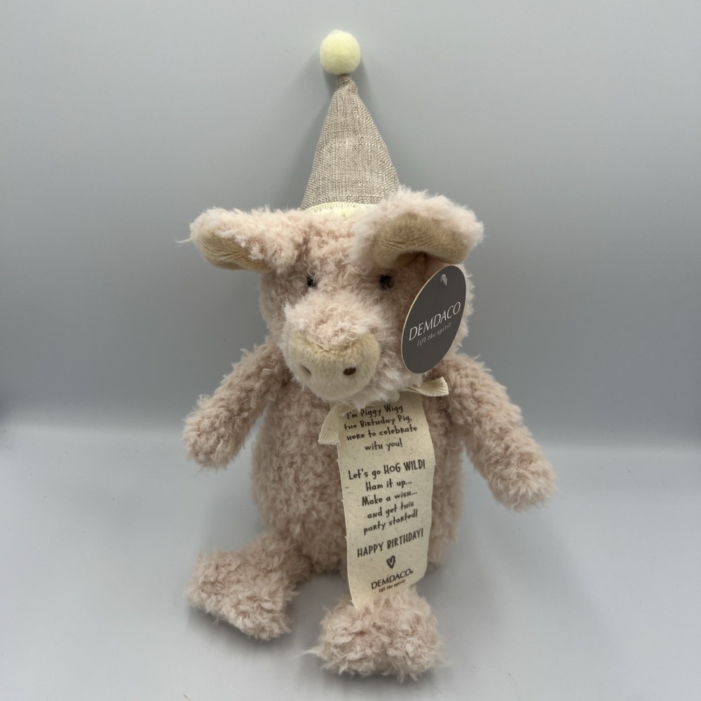 Demdaco Piggy Wigg the Birthday Pig 12" Stuffed Plush Pig w/‎ Birthday Message